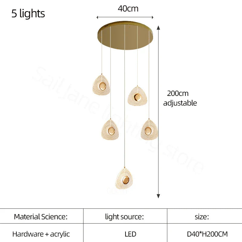 DecorBites™ Golden Acrylic LED Chandeliers for Living Room, Large & Creative Design Villa Lighting