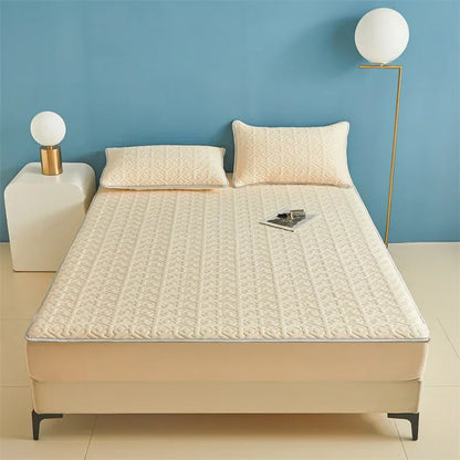 DecorBites™ Ice Silky Latex Fitted Sheet Set - Soft Breathable Solid Color Mat