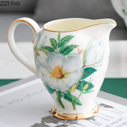 DecorBites™ Green Flowers Ceramic Cup & Saucer Set for Coffee, Tea, Juice, and More