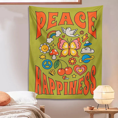 Decobites Hippie Trippy Tapestry: Flower Peace Happiness Butterfly Rainbow Sun Wall Decor