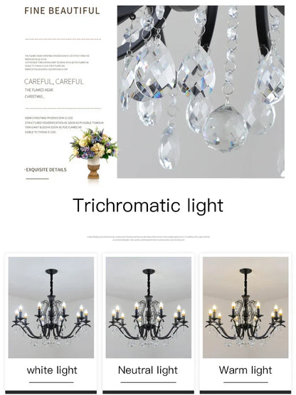 ثريا كريستال من الحديد المطاوع باللون الأسود من DecorBites™ لغرفة المعيشة وغرفة الطعام - تجمع بين الأناقة والرقي