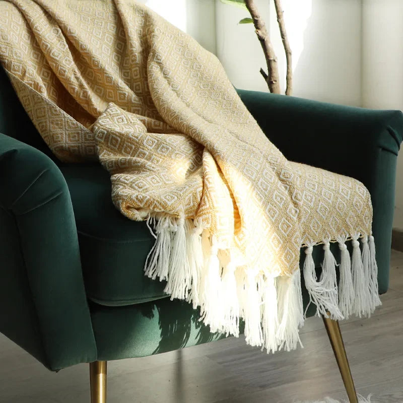 Manta dorada de punto DecorBites™: Funda de sofá y colcha lujosamente suaves