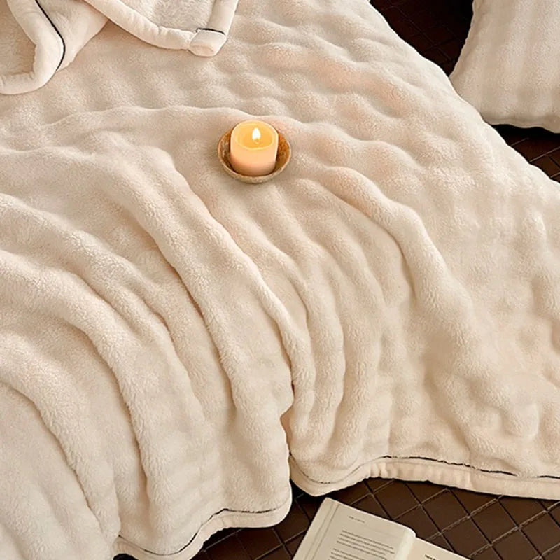 DecorBites™ Cozy Bubble Faux Rabbit Fur Blanket: Warm Sofa & Bed Cover for All Seasons