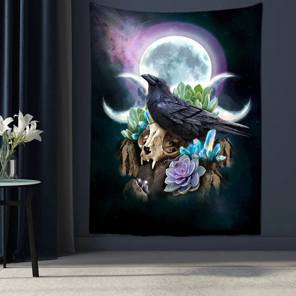 Decobites Condor Moon Universe Tapestry - Dark Starry Psychedelic Hippie Wall Hanging