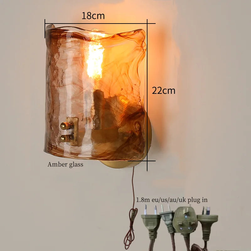 Amber Glass Wall Lamp Pull Chain Switch