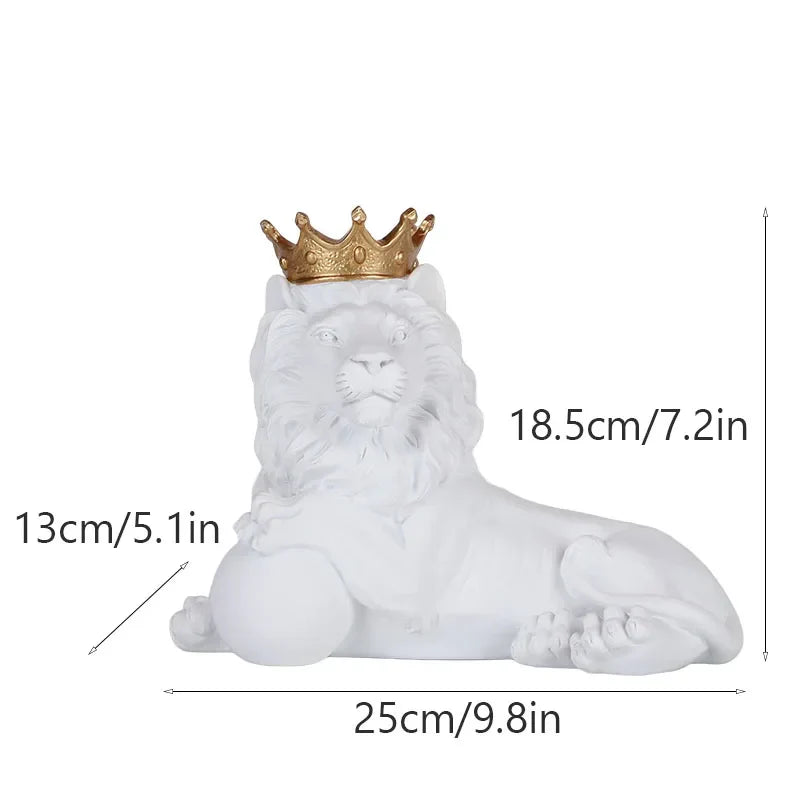 DecorBites™ Golden Crown Lion King Statue 17cm Height Nordic Handicraft Home Office Decor