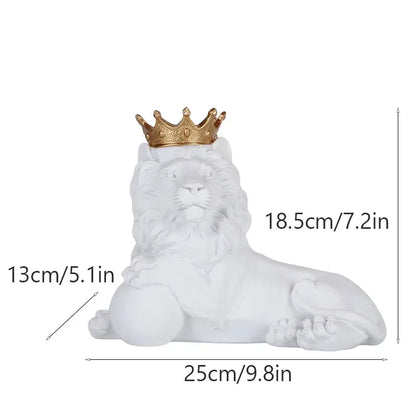 DecorBites™ Golden Crown Lion King Statue 17cm Height Nordic Handicraft Home Office Decor