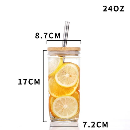 DecorBites™ Glass Boba Smoothie Cup with Bamboo Lid & Stainless Steel Straw