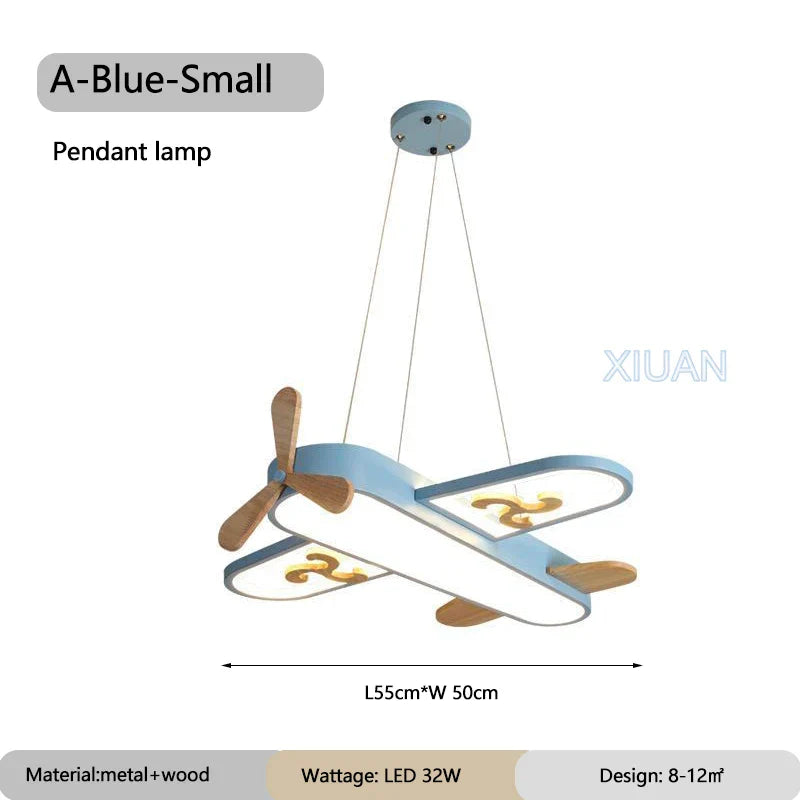 ديكوربايتس™ مصابيح معلقة على شكل طائرة للأطفال مصنوعة من الخشب والمعدن ومصابيح LED لغرف الأطفال والمدارس