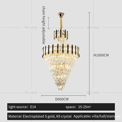 DecorBites™ Crystal Chandelier Light: Villa Living Room Luxury Loft Spiral Staircase Long Chandelier