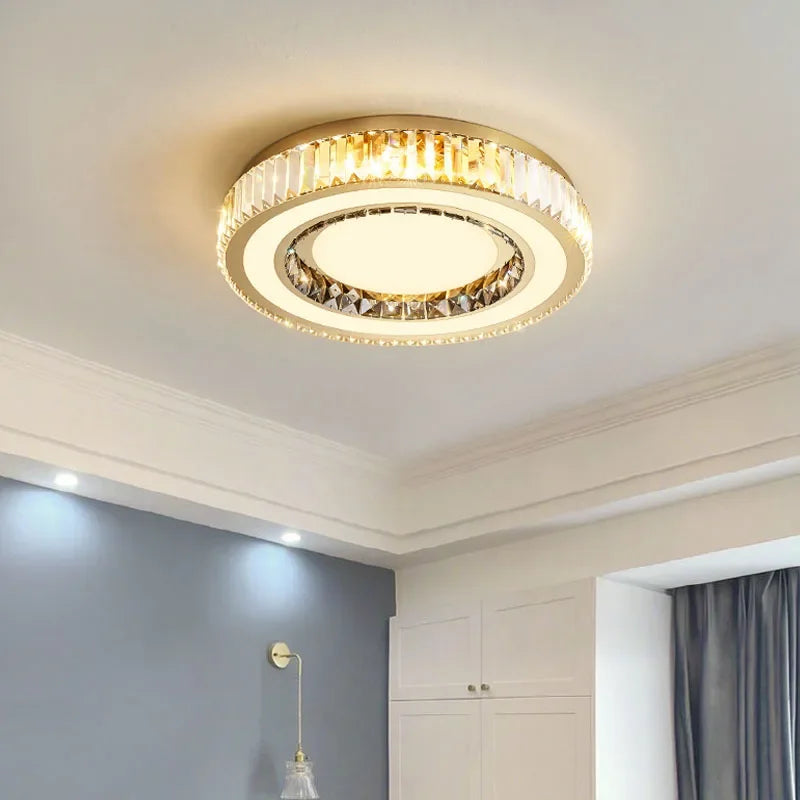 DecorBites™ Gold Crystal Double Layer Ceiling Chandelier LED Lamp Modern Luxury Home Decor