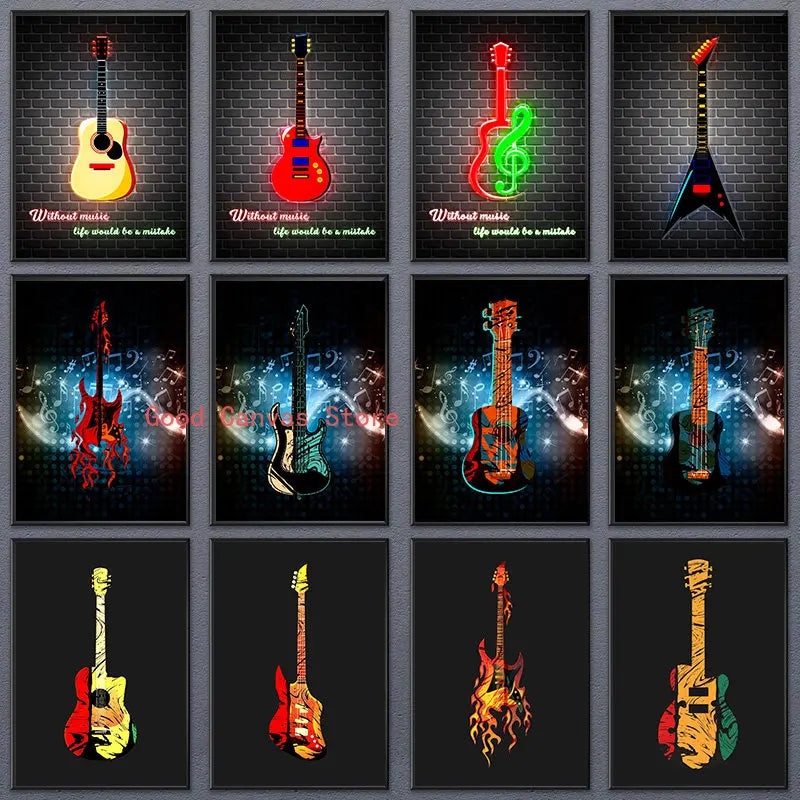 Lienzo impreso con guitarra eléctrica abstracta - Arte mural musical de DecorBites™