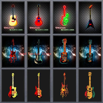 Lienzo impreso con guitarra eléctrica abstracta - Arte mural musical de DecorBites™