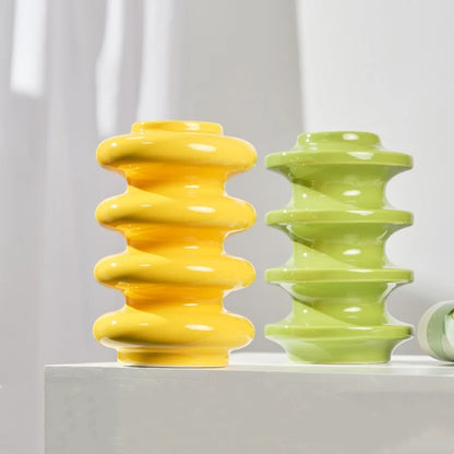 DecorBites™ Jarrón de cerámica abstracto con círculos geométricos en espiral, accesorio decorativo para el hogar