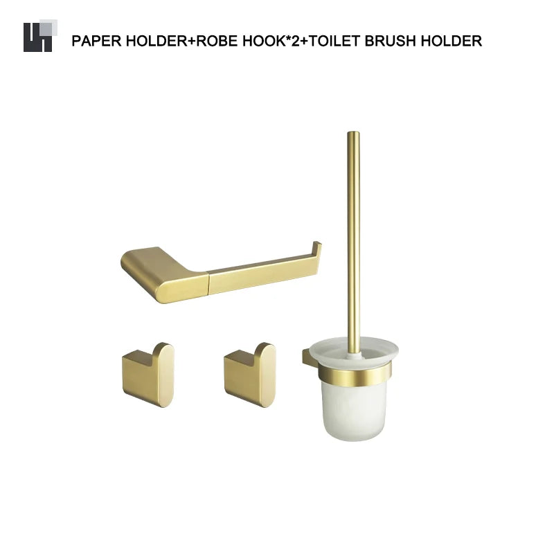 Conjunto de Accesorios de Baño Decorbites™ Gold: Barra de Toallas, Soporte para Papel Higiénico, Estante de Toallas, Gancho