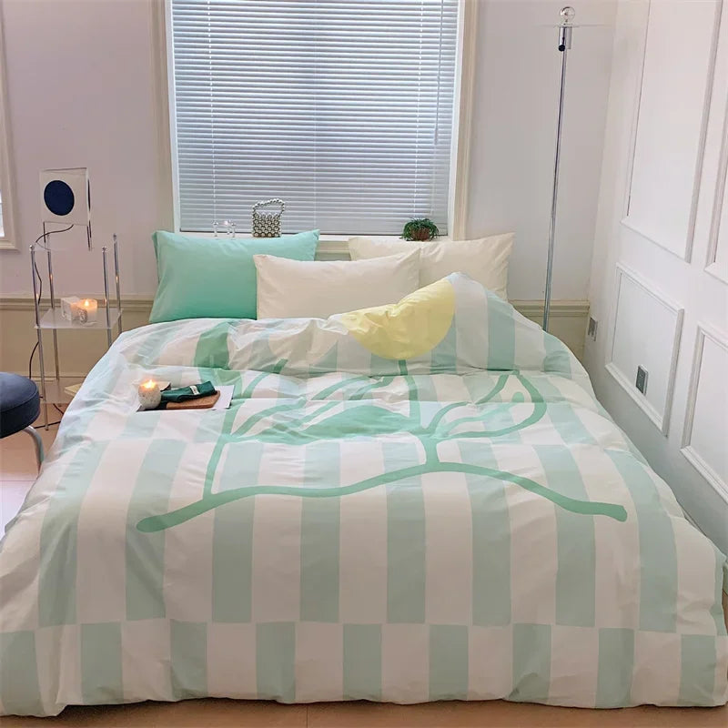 Conjunto de Ropa de Cama de Edredón de Tamaño Completo en Satén de Algodón con Estampado de Grandes Flores Decorbites™