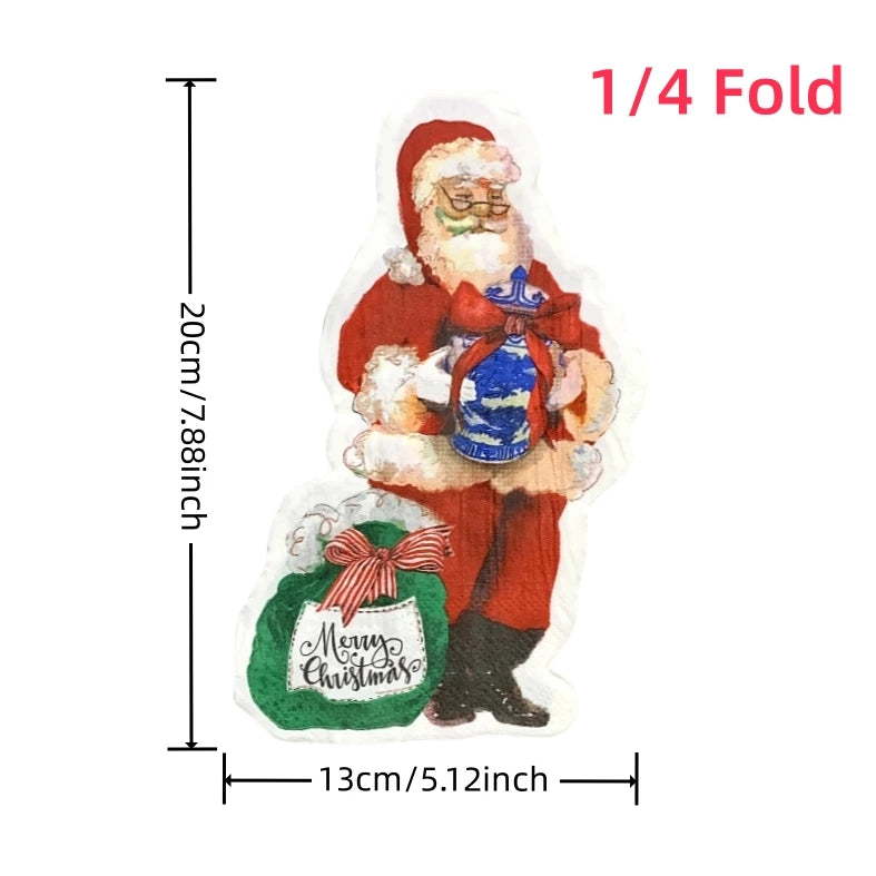 20Pcs/Bag Cartoon Die Cut Santa Claus Stocking Tree Decoupage Paper Napkins Paper Serviettes for Christmas Party Tableware Decor