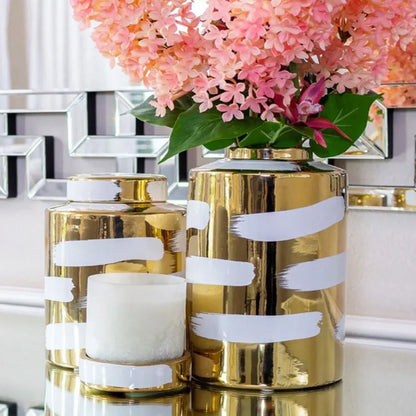 DecorBites™ Golden Ceramic General's Jar for Home Decor & Storage