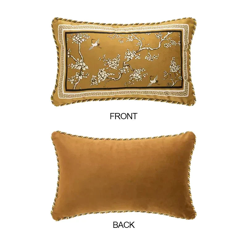 Funda de almohada lumbar DecorBites™ con diseño de grullas, pájaros y ramas, 30 x 50 cm