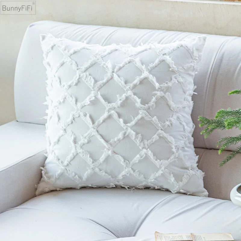 غطاء وسادة قطني من DecorBites™‎ بتصميم ماسي بلون الخردل البرتقالي والبيج لغرفة المعيشة والأريكة والسرير