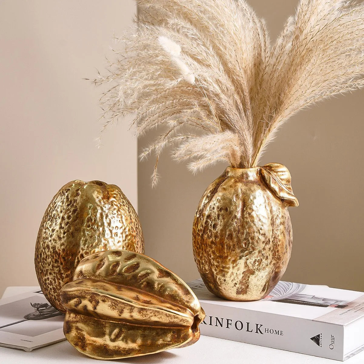 DecorBites™ Golden Star Fruit Vase: Ceramic Lemon Flowerpot & Simulated Fruit Ornaments