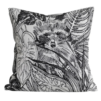 DecorBites™ Jungle Plant Raccoon Embroidered Throw Pillow Cover for Couch Sofa Bed