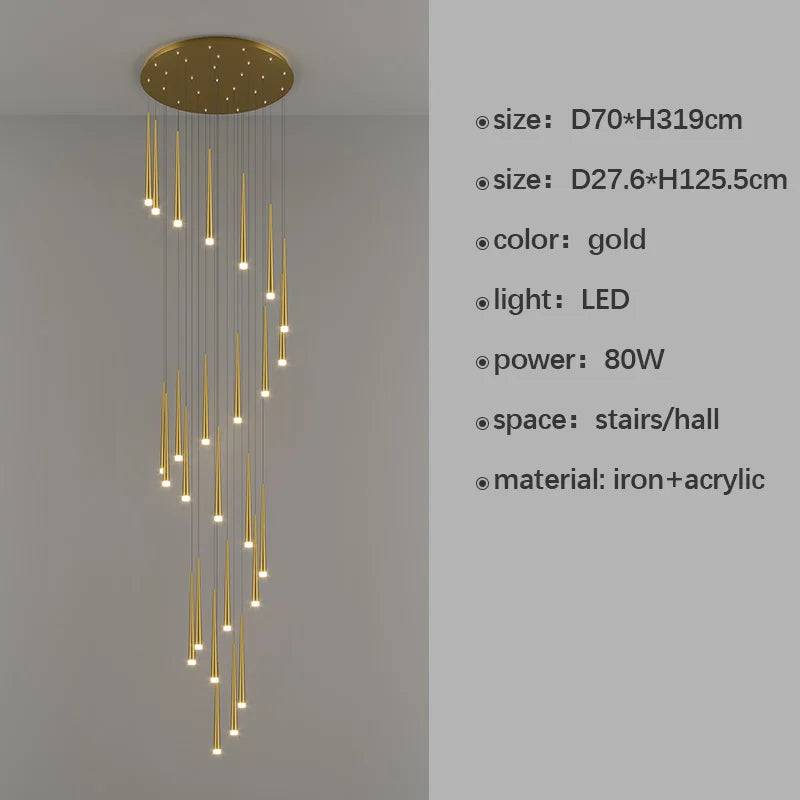 DecorBites™ LED Staircase Chandeliers: Modern Luxury for Living Room, Hall, Villa.