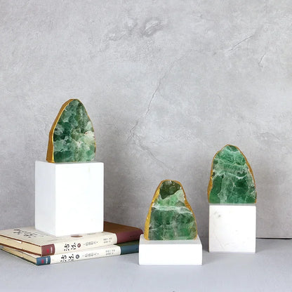 DecorBites™ Green Agate Crystal Stone Figurine on Marble Base for Home Decor