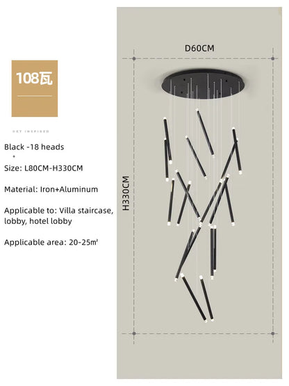 ثريا ديكوربايتس™‎ LED دائرية سوداء اللون لدرج دوبلكس علوي - ديكور إضاءة داخلي