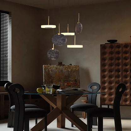 DecorBites™ Deco Wood & Marble LED Chandelier for Dinning Room