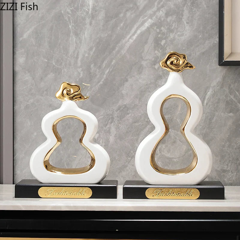 DecorBites™ Gold Gourd Ceramic Sculpture Desk Decor Porcelain Crafts Room Ornaments