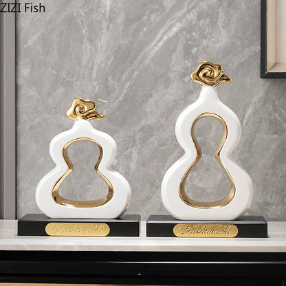 DecorBites™ Gold Gourd Ceramic Sculpture Desk Decor Porcelain Crafts Room Ornaments
