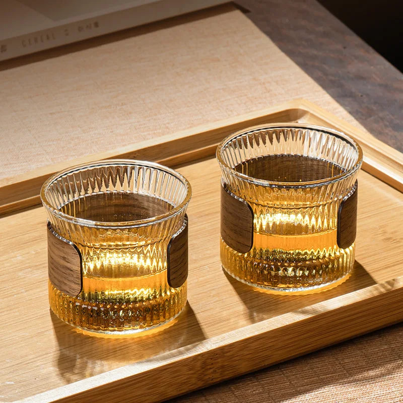 Juego de Tazas para Té de Nogal Japonés Decorbites™ - Tazas para Café y Té de Flores de Vidrio de Alta Calidad
