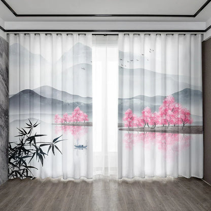 Decobites Bamboo Ink Painting Curtains for Home Decoration Elegant Finish