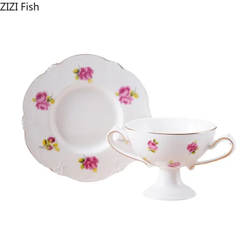 Decorbites™ Copa de Porcelana con Flor Dorada para Té, Café, Jugo o Mug