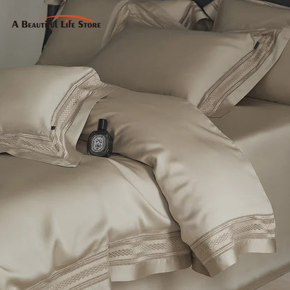 Decobites Luxury Embroidery Wide Edge Bedding Set in Soft Lyocell Fabric