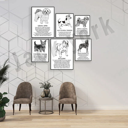 DecorBites™ Cozy Canine Collection: Dog Poetry Poster featuring Lhasa, Sheepdog, Terrier, Bulldog, Tibetan, Yorkie