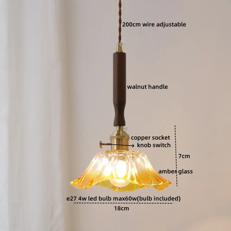 DecorBites™ LED Walnut Copper Pendant Light with Knob Switch - Modern Style Lighting Fixtures