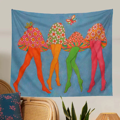 Decobites Mushroom Dance Tapestry Wall Hanging Psychedelic Wall Art Vintage 80S Poster