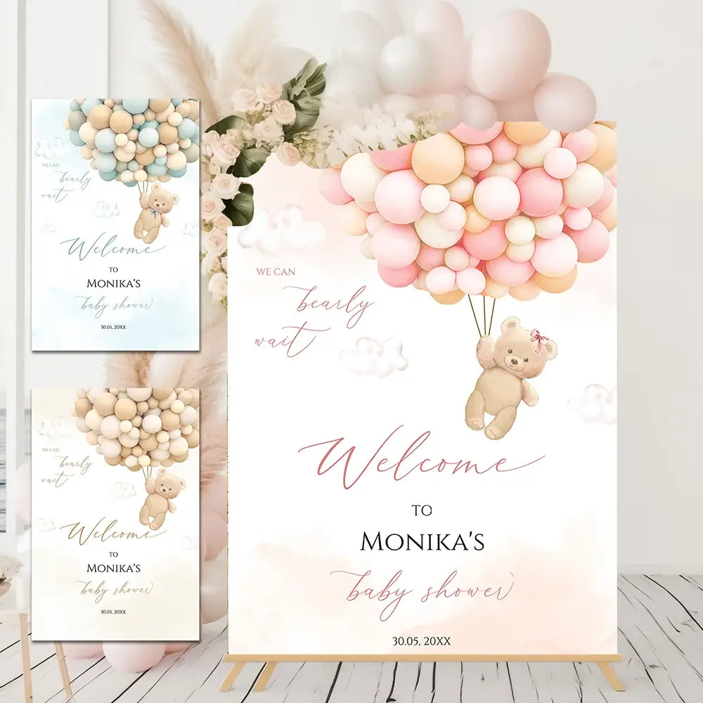 DecorBites™ Personalized Teddy Bear Baby Shower Welcome Sign