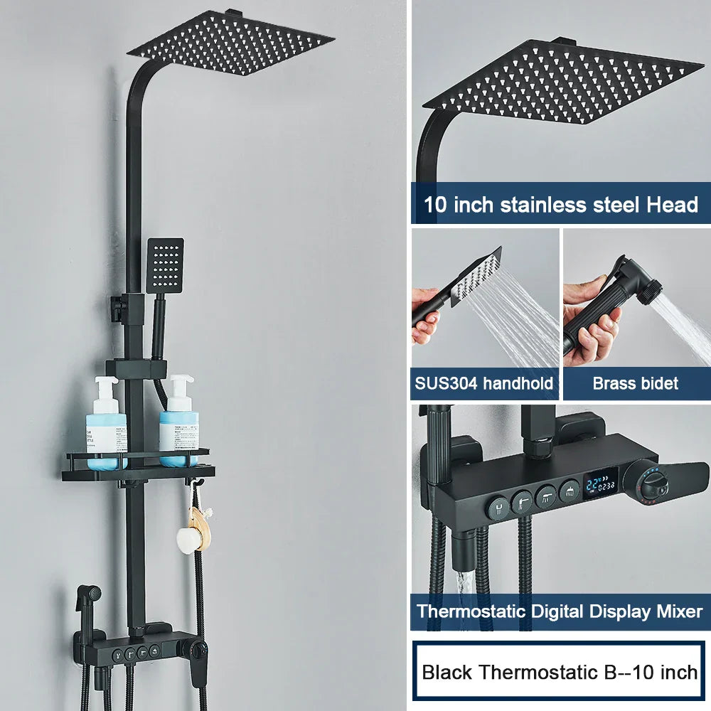 DecorBites™ Black 4-Way Digital Shower System with Rainfall Head and Bidet