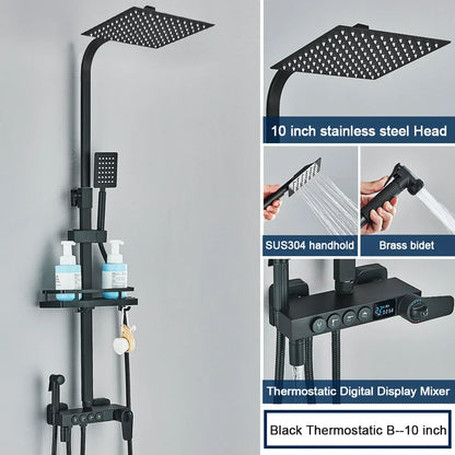 DecorBites™ Black 4-Way Digital Shower System with Rainfall Head and Bidet