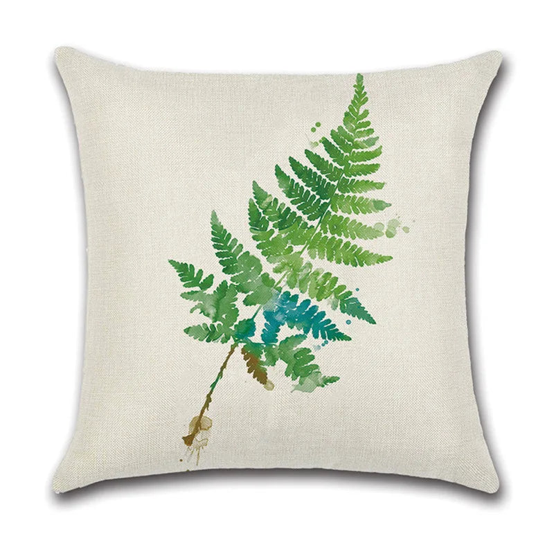 Funda de cojín decorativa DecorBites™ con diseño de hojas verdes - Funda de cojín para sofá de estilo sencillo en algodón y lino
