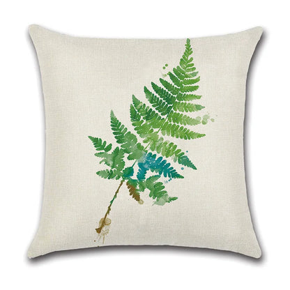 Funda de cojín decorativa DecorBites™ con diseño de hojas verdes - Funda de cojín para sofá de estilo sencillo en algodón y lino