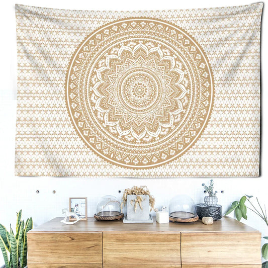 Decobites Light Yellow Mandala Tapestry: Abstract Flowers Psychedelic Art for Home Décor