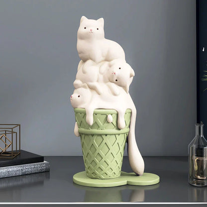 DecorBites™ Ice Cream Cat Sculpture Resin Figurine Modern Home Decor Creative Animal Figure