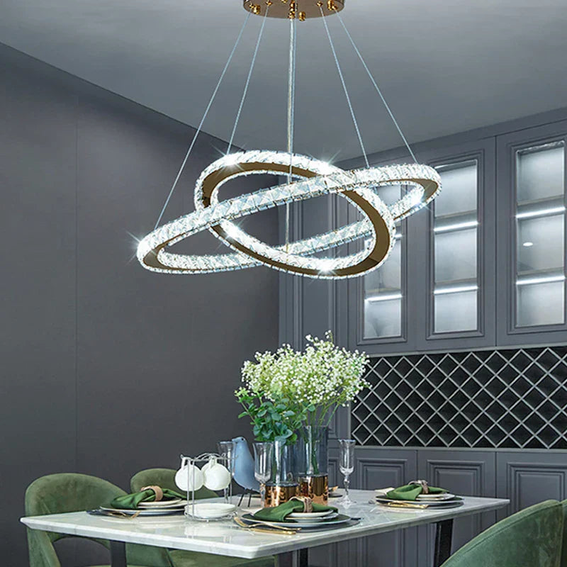 DecorBites™ Gold Gloss LED Crystal Ring Chandelier for Modern Luxury Living Room
