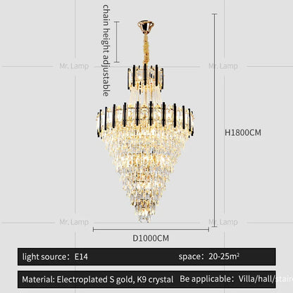 DecorBites™ Crystal Chandelier Light: Villa Living Room Luxury Loft Spiral Staircase Long Chandelier