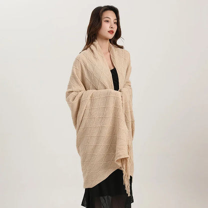 DecorBites™ Knitted Diamond Blanket: Versatile Solid Shawl for Home, Office, Travel