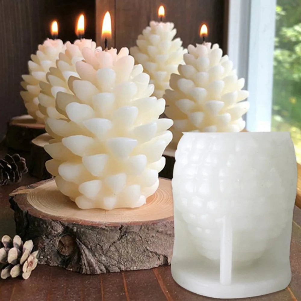 3D Pine Cone Candle Silicone Mold DIY Multicavity Pine Nut Resin Soap Making Set Chocolate Cake Ice Mould Christmas Decor Gift